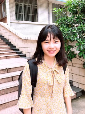「美特斯邦威のアイテム（ワンピース、イエロー系）」を使った、日常小分享记录さん（レディース・149cm）の秋コーディネート