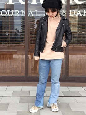 「BASERANGE（ベースレンジ）のアイテム（スウェット）」を使った、JOURNAL STANDARD relume湘南店 スタッフさん（レディース・152cm）の秋コーディネート