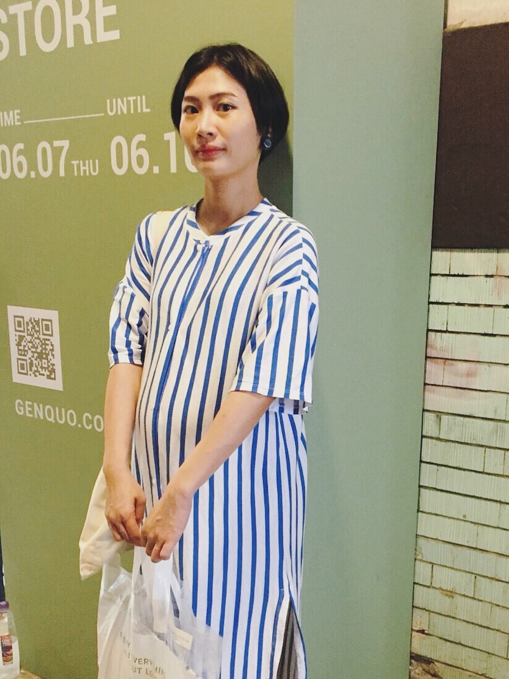 「ootd、ootdtw、onepiece、洋裝、ZARA、white、blue、stripe、條紋、Taiwan」｜「ZARAのアイテム（ワンピース、ホワイト系）」を使った、陳泛亭さん（レディース・158cm）の夏コーディネートの1枚目の写真
