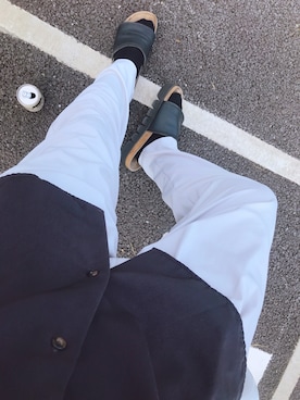 「Hender Scheme（エンダースキーマ）のHender Scheme caterpillar (de-s-cat)（サンダル、ブラック系）」を使った、ふじまるさん（メンズ・175cm）の夏コーディネート