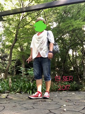 「チャイハネ（チャイハネ）のアイテム（Tシャツ/カットソー）」を使った、sakusakarさん（メンズ・173cm）の秋コーディネート
