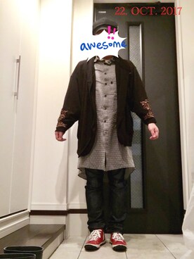 「チャイハネ（チャイハネ）のアイテム（カーディガン/ボレロ）」を使った、sakusakarさん（メンズ・173cm）の秋コーディネート