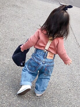 「アイテム（キャップ）」を使った、　e⭐︎iさん（キッズ・70cm）の秋コーディネート