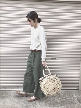 「ワッフルクルーネックＴ」｜「アイテム（その他シューズ）」を使った、yucari *さん（レディース・159cm）の春コーディネート