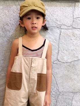 「ZARA（ザラ）のアイテム（サロペット/オーバーオール）」を使った、萌萌vs咩咩（小小無臉男）さん（キッズ・90cm）の春コーディネート