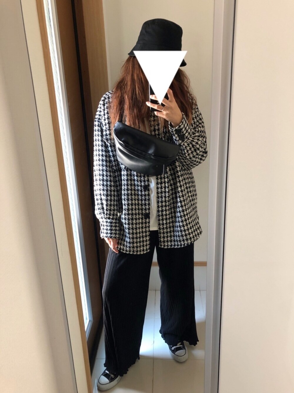 「ゆるコーデ、チドリ格子、リブパンツ、バケットハット、コンバース、いいね、save、フォローお願いします🤑」｜「H&Mのアイテム（ジャケット/アウター、その他）」を使った、 charmyukaさん（レディース・158cm）の春コーディネートの1枚目の写真