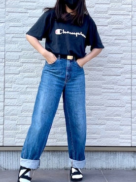 「GU（ジーユー）のアイテム（ビーチサンダル）」を使った、naiさん（レディース・158cm）の夏コーディネート
