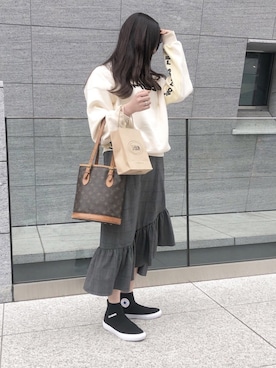 「ソックススニーカー」｜「アイテム（スウェット）」を使った、miiさん（レディース・158cm）の春コーディネート