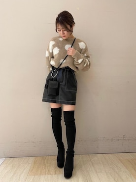 「レザースカート」｜kaoriさん（レディース・156cm）の冬コーディネート