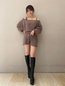 「SPIRALGIRL（スパイラルガール）のアイテム（セットアップ）」を使った、kaoriさん（レディース・156cm）の冬コーディネート