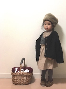 「アイテム（かごバッグ）」を使った、Neneneさん（キッズ・90cm）の春コーディネート