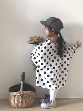 「アイテム（かごバッグ）」を使った、Neneneさん（キッズ・90cm）の春コーディネート