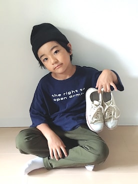 「OLD NAVY（オールドネイビー）のアイテム（帽子）」を使った、Neneneさん（キッズ・120cm）の夏コーディネート