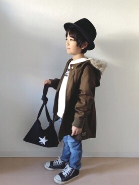 「BRANSHES（ブランシェス）のアイテム（モッズコート）」を使った、Neneneさん（キッズ・120cm）の冬コーディネート