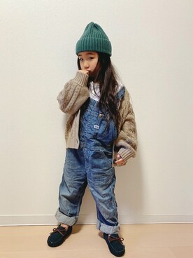「アイテム（モカシン/デッキシューズ）」を使った、Neneneさん（キッズ・110cm）の冬コーディネート