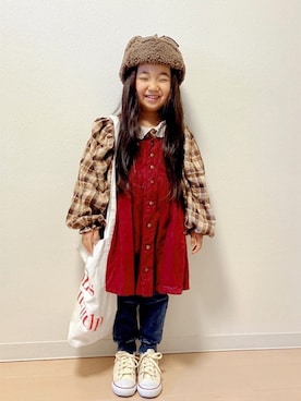 「Lee（リー）のアイテム（ワンピース/ドレス）」を使った、Neneneさん（キッズ・110cm）の冬コーディネート