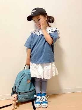 「アイテム（付け襟、ホワイト系）」を使った、Neneneさん（キッズ・110cm）の春コーディネート