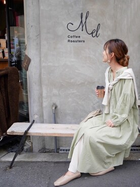「ピスタチオ」｜「アイテム（シャツワンピース）」を使った、mahoさん（レディース・161cm）の春コーディネート