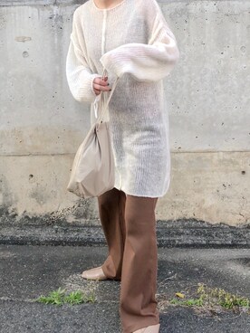 「透かし編みニット」｜mahoさん（レディース・161cm）の春コーディネート