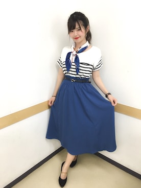 「アイテム（バンダナ/スカーフ）」を使った、白石かえでさん（レディース・157cm）の春コーディネート