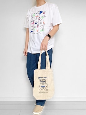 「グラニフ」｜「アイテム（スリッポン）」を使った、面白いTシャツ着こなす人。さん（メンズ・172cm）の夏コーディネート