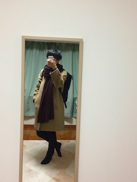 「黒リュック」｜「アイテム（ステンカラーコート）」を使った、いっちーさん（メンズ・175cm）の冬コーディネート