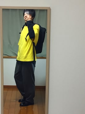 「黒リュック」｜「アイテム（スラックス）」を使った、いっちーさん（メンズ・175cm）の冬コーディネート