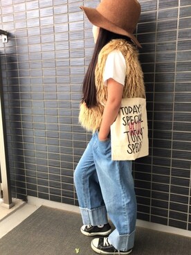 「TODAY'S SPECIAL（トゥデイズスペシャル）のアイテム（ショルダーバッグ）」を使った、🌴MIRAloha🌺さん（キッズ・120cm）の夏コーディネート