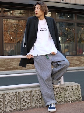 「FACETASM（ファセッタズム）のアイテム（テーラードジャケット）」を使った、門田泰斉さん（メンズ・172cm）の冬コーディネート