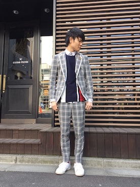 「Education from Youngmachines（エデュケーションフロムヤングマシーン）のアイテム（テーラードジャケット）」を使った、Katagiriさん（メンズ・173cm）の春コーディネート