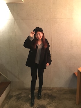 「153cm」｜「アイテム（ピーコート）」を使った、Abby Hungさん（レディース・153cm）の冬コーディネート
