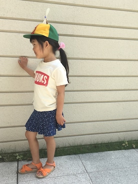 「CHUMS（チャムス）のアイテム（Tシャツ/カットソー）」を使った、kanchaさん（キッズ・110cm）の夏コーディネート