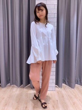 「OPAQUE.CLIP（オペークドットクリップ）の◆シルケットコットン フハク切替カットソー【WEB限定カラー・サイズ】（Tシャツ/カットソー）」を使った、みさかさん（レディース・158cm）の春コーディネート