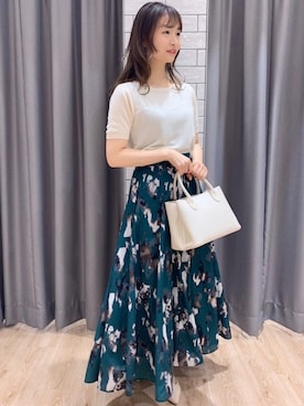 「柄物」｜「アイテム（その他）」を使った、みさかさん（レディース・158cm）の春コーディネート