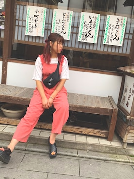 「NICE CLAUP（ナイスクラップ）のアイテム（オールインワン・サロペット）」を使った、akachunさん（レディース・160cm）の夏コーディネート