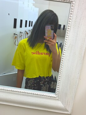 「FOREVER 21（フォーエバー トゥエンティーワン）のアイテム（Tシャツ/カットソー、イエロー系）」を使った、akachunさん（レディース・160cm）の夏コーディネート