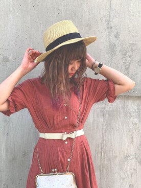 「AZUL（アズール）のアイテム（帽子、ベージュ系）」を使った、akachunさん（レディース・160cm）の秋コーディネート