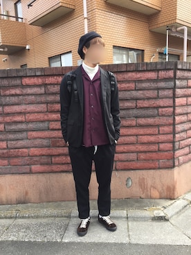 「タートルネックカットソー」｜「アイテム（ハンチング/ベレー帽）」を使った、ごんざぶろうさん（メンズ・180cm）の秋コーディネート