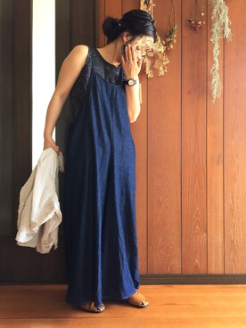 「ゆったりシルエット」｜「アイテム（オールインワン・サロペット）」を使った、TSUNAさん（レディース・154cm）の夏コーディネート