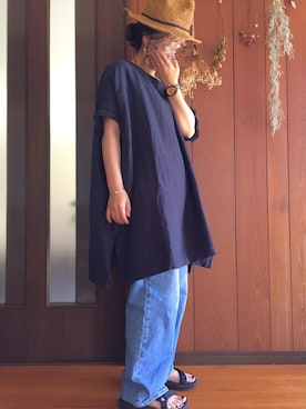 「studio CLIP（スタディオクリップ）のアイテム（チュニック）」を使った、TSUNAさん（レディース・154cm）の夏コーディネート