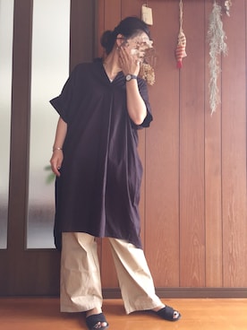 「ゆったりシルエット」｜「アイテム（シャツワンピース）」を使った、TSUNAさん（レディース・154cm）の夏コーディネート