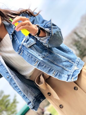 「Guess（ゲス）のアイテム（デニムジャケット）」を使った、mi ＊°さん（レディース・155cm）の春コーディネート