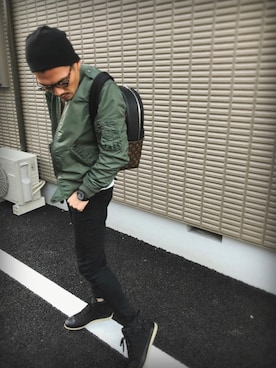 「LouisVuitton」｜「アイテム（ニットキャップ/ビーニー）」を使った、mioさん（メンズ・175cm）の冬コーディネート