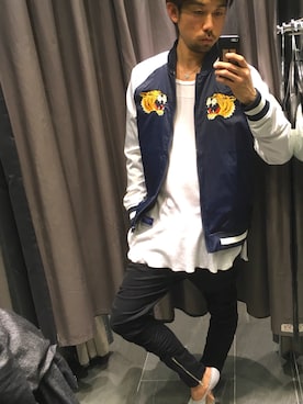 「UNUSED（アンユーズド）のアイテム（スタジャン）」を使った、Hideo  Kurokawaさん（メンズ・181cm）の春コーディネート
