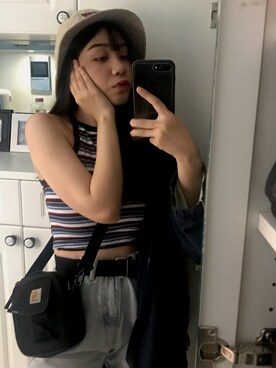 「アイテム（チューブトップ、ブルー系）」を使った、Genwaさん（レディース・158cm）の秋コーディネート