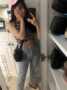 「アイテム（チューブトップ、ブルー系）」を使った、Genwaさん（レディース・158cm）の秋コーディネート