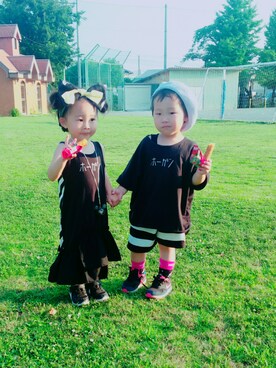 「学校」｜「アイテム（その他）」を使った、ダブルツインさん（キッズ・80cm）の夏コーディネート