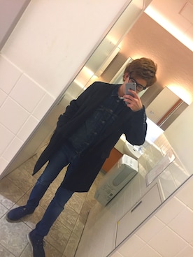 「American Eagle（アメリカンイーグル）のアイテム（デニムジャケット、ブルー系）」を使った、むっきーさん（メンズ・165cm）の春コーディネート