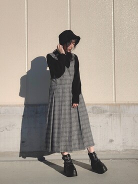 「WEGO（ウィゴー）のアイテム（ジャンパースカート）」を使った、Rさん（レディース・157cm）の秋コーディネート