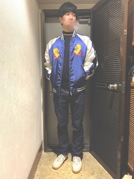 「no brand（ノーブランド）のアイテム（スカジャン）」を使った、SOSOTOWNさん（メンズ・172cm）の秋コーディネート